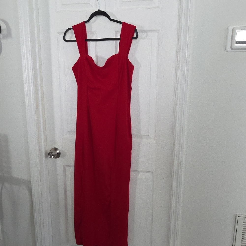 Red Square-Neck Midi Dress - Classic Women's Dress